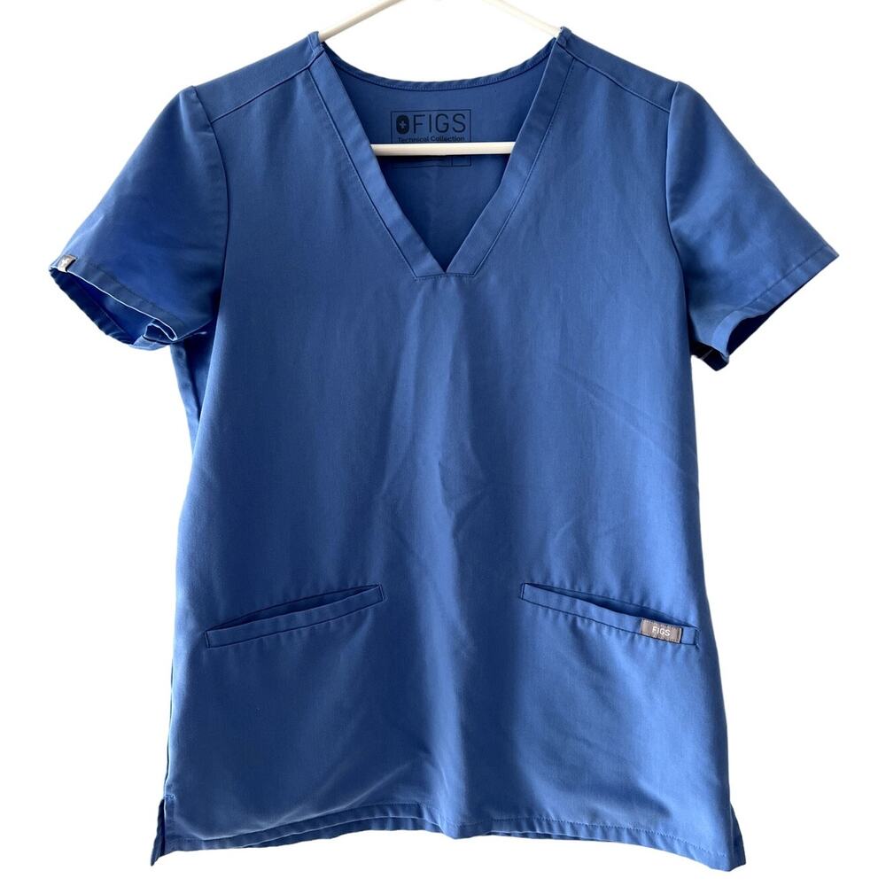 Figs Women's XS Powder Blue Soft V Neck Medical Scrubs Top Excellent Condition